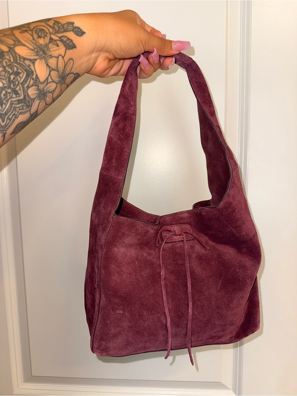 Lucky Brand Elegant Burgundy Suede Shoulder Bag